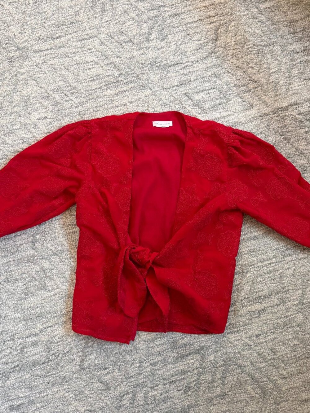 Lovers + Friends Theo Red Floral Embroidered Tie Blouse Size S
